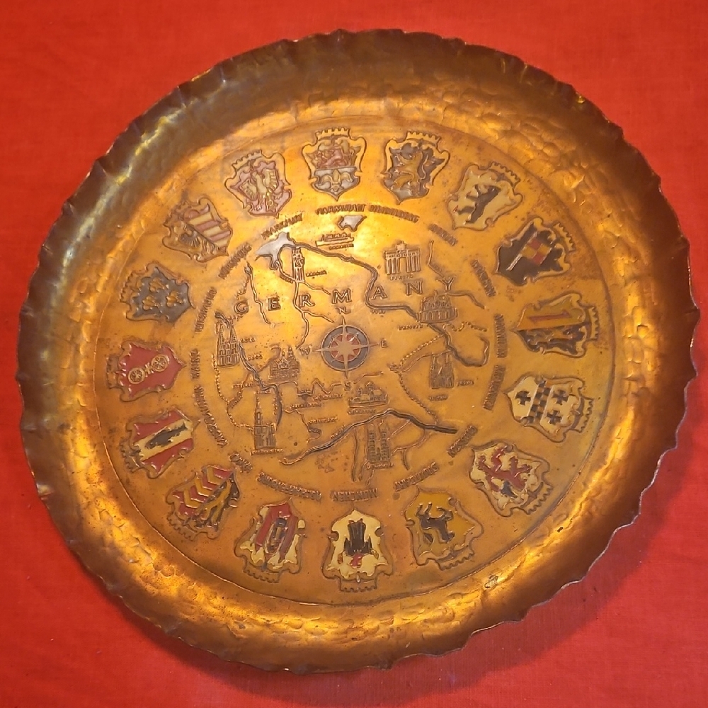 Vintage German  Decorative Brass Coat Of Arms Plate / Wallhanging